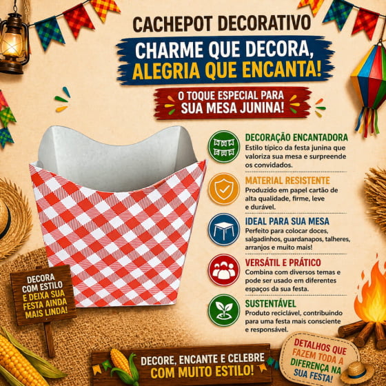 Cachepot de Papel Cartonado Xadrez 10 Unidades