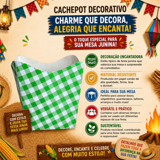 Cachepot de Papel Cartonado Xadrez 10 Unidades