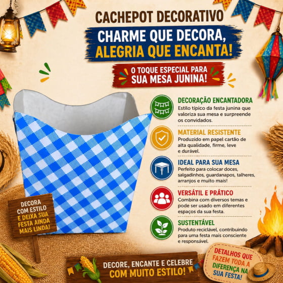 Cachepot de Papel Cartonado Xadrez 10 Unidades