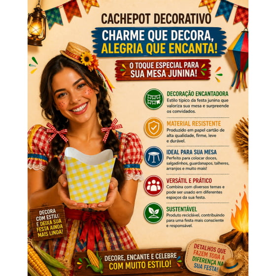 Cachepot de Papel Cartonado Xadrez 10 Unidades