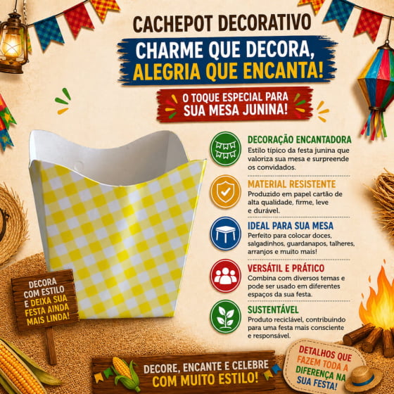 Cachepot de Papel Cartonado Xadrez 10 Unidades