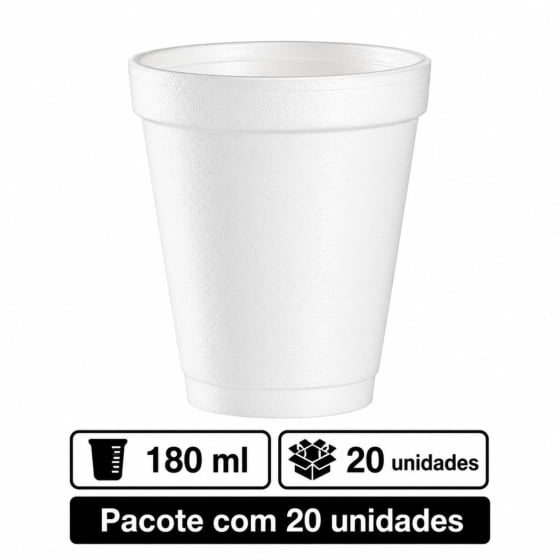 Copo Térmico Isopor 180 ml Branco - 20 unidades
