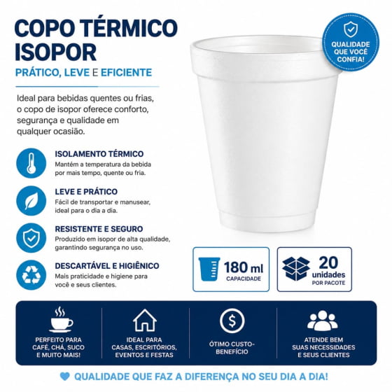 Copo Térmico Isopor 180 ml Branco - 20 unidades