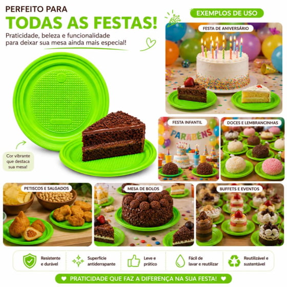 Prato de Bolo Descartável 15 cm Escolha a Cor - 10 unidades