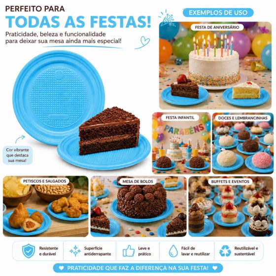 Prato de Bolo Descartável 15 cm Escolha a Cor - 10 unidades Prato de Bolo Descartável 15 cm Escolha a Cor - 10 unidades