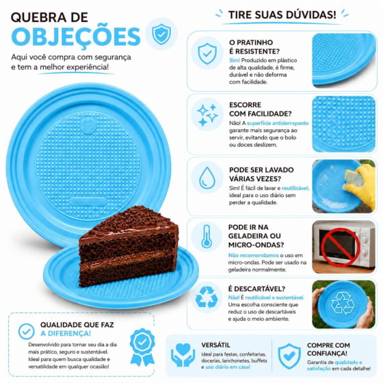 Prato de Bolo Descartável 15 cm Escolha a Cor - 10 unidades