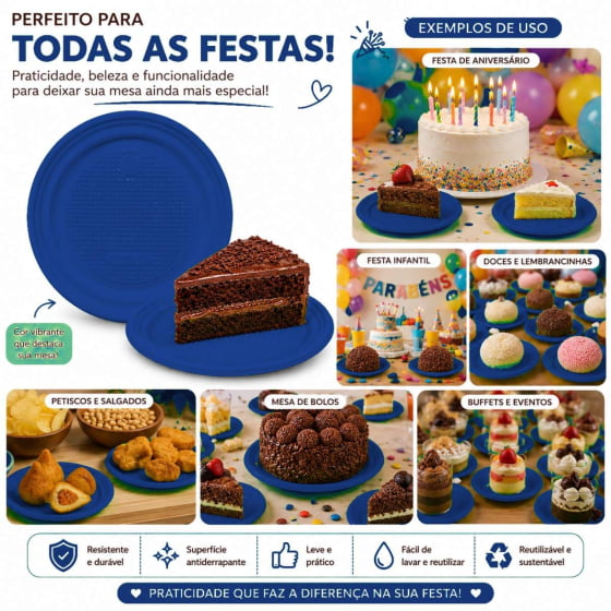 Prato de Bolo Descartável 15 cm Escolha a Cor - 10 unidades