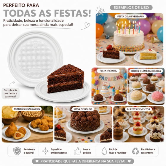 Prato de Bolo Descartável 15 cm Escolha a Cor - 10 unidades