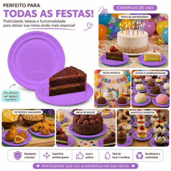 Prato de Bolo Descartável 15 cm Escolha a Cor - 10 unidades
