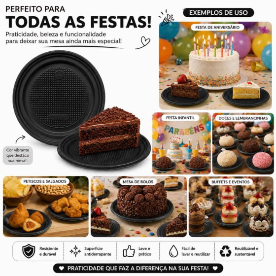 Prato de Bolo Descartável 15 cm Escolha a Cor - 10 unidades