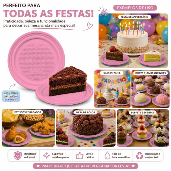 Prato de Bolo Descartável 15 cm Escolha a Cor - 10 unidades