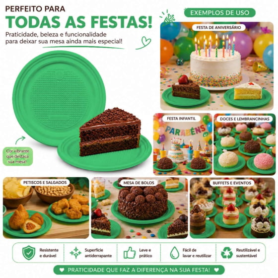 Prato de Bolo Descartável 15 cm Escolha a Cor - 10 unidades