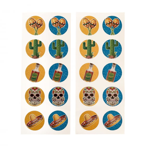 Cartela de Adesivos Tag Festa Mexicana