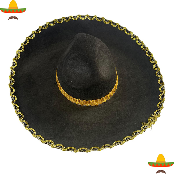 Chapéu Sombrero Mexicano Importado Preto Festa Mexicana