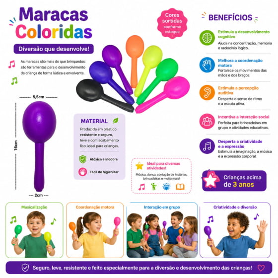 Maraca De Plástico Colorida Kit Com 15 Melhor Preço Do Site! Maraca De Plástico Colorida Kit Com 15 Melhor Preço Do Site!