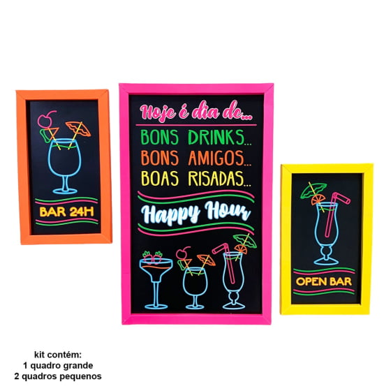 Kit Moldura Quadro Drinks Festa Neon
