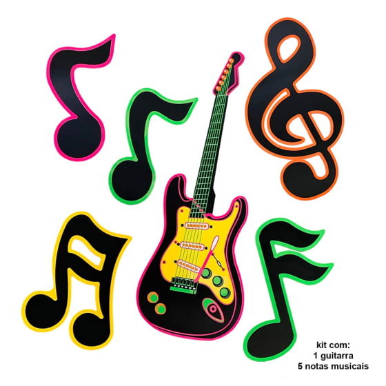 Kit Painel Decorativo Guitarra Notas Musicais Neon