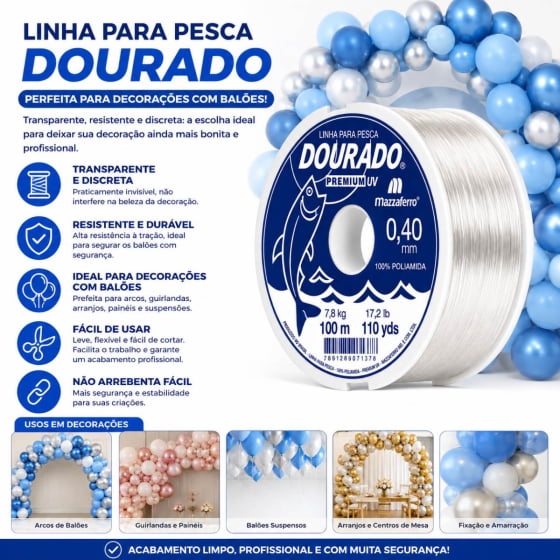Linha de Nylon 0,40 mm 100 metros para Decoração com Balões