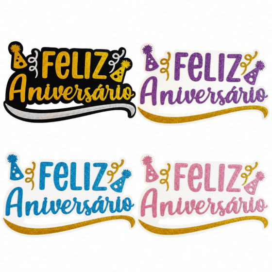 Painel Feliz Aniversário EVA com Glitter Escolha a Cor
