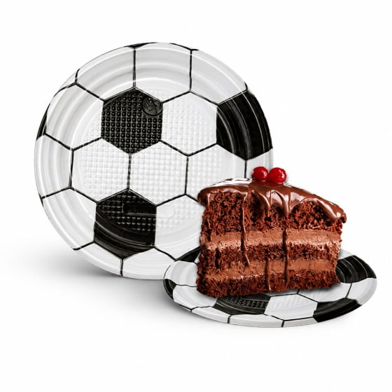 Prato de Bolo Descartável 15 cm Tema Futebol - 10 unidades