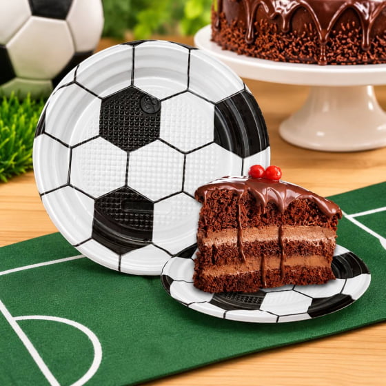 Prato de Bolo Descartável 15 cm Tema Futebol - 10 unidades