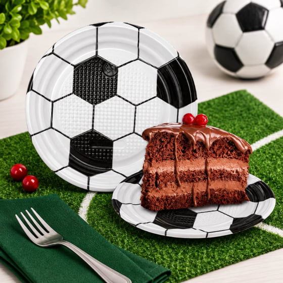 Prato de Bolo Descartável 15 cm Tema Futebol - 10 unidades