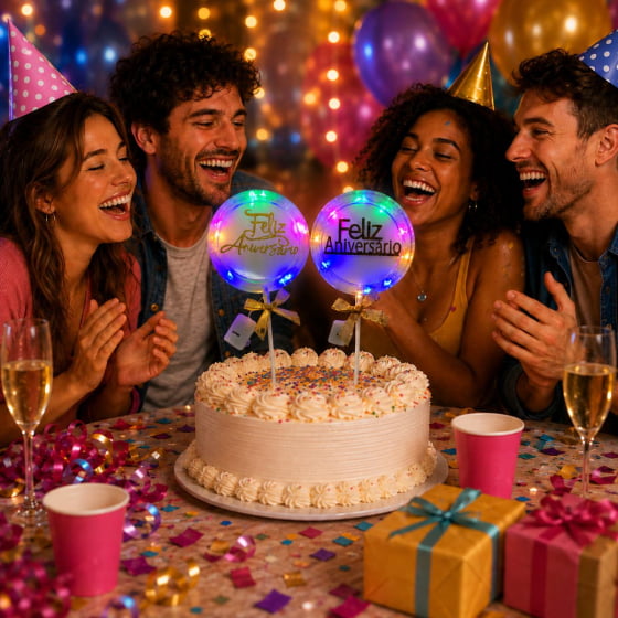 Topo de Bolo Feliz Aniversário com Luz e Led Escolha Modelo Topo de Bolo Feliz Aniversário com Luz e Led Escolha Modelo