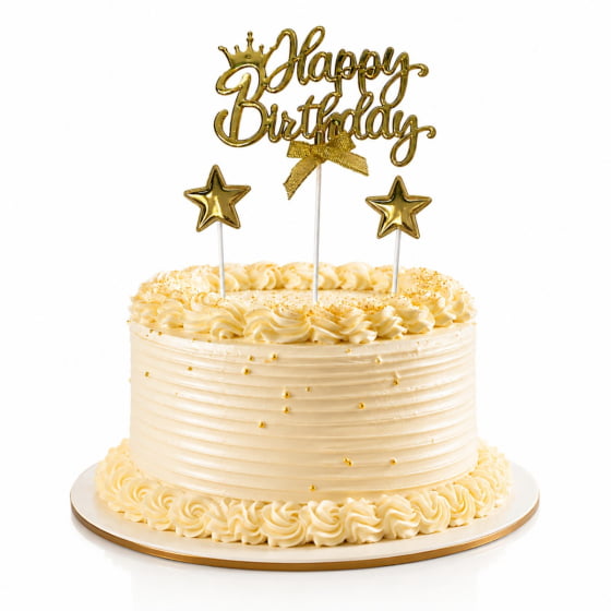 Topo de Bolo Decorativo Escrita Happy Birthday de Plástico com 3 Hastes