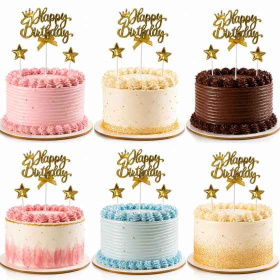 Topo de Bolo Decorativo Escrita Happy Birthday de Plástico com 3 Hastes