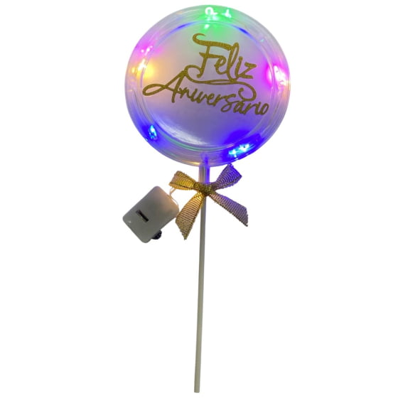 Topo de Bolo Feliz Aniversário com Luz e Led Escolha Modelo