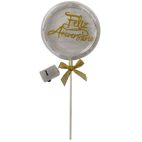 Topo de Bolo Feliz Aniversário com Luz e Led Escolha Modelo