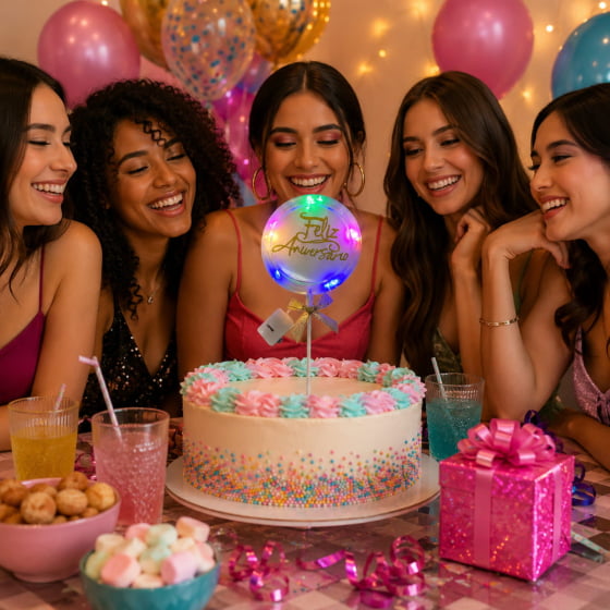 Topo de Bolo Feliz Aniversário com Luz e Led Escolha Modelo