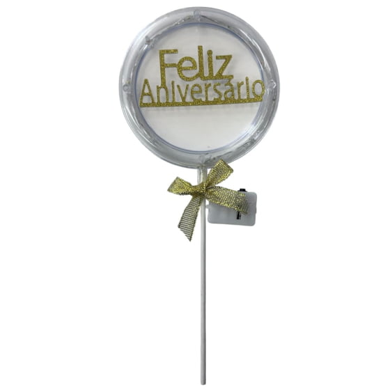 Topo de Bolo Feliz Aniversário com Luz e Led Escolha Modelo