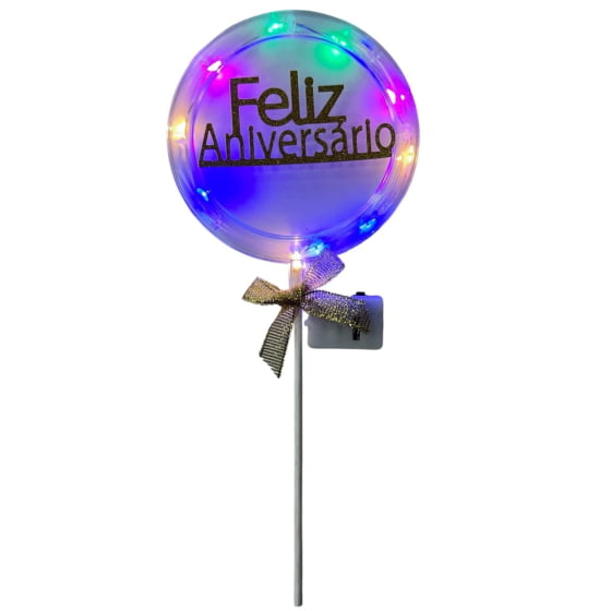 Topo de Bolo Feliz Aniversário com Luz e Led Escolha Modelo