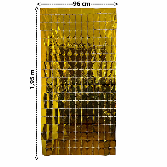 Cortina Metalizada Quadrados Efeito Shimmer Wall 96 cm x 1,95 metros