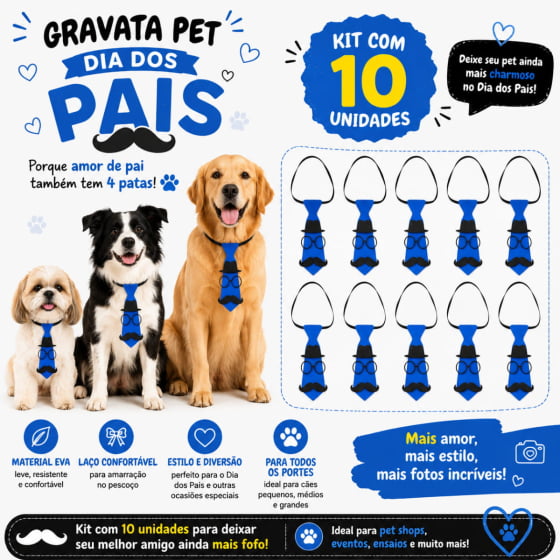 Gravatas Divertidas Para Pets - Pacote com 10 unidades