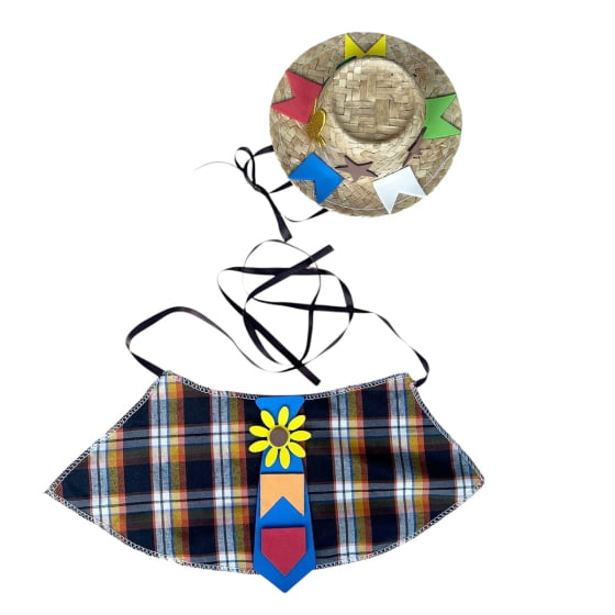 Kit Junino para Pets com Gravata e Chapéu