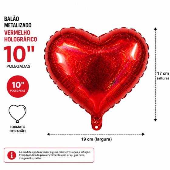 Balão Metalizado Coração Vermelho 10" polegadas Balão Metalizado Coração Vermelho 10" polegadas