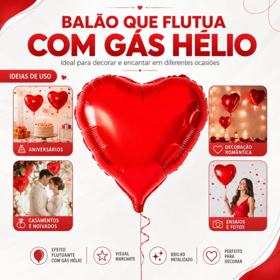 Balão Metalizado Coração Vermelho 18" polegadas
