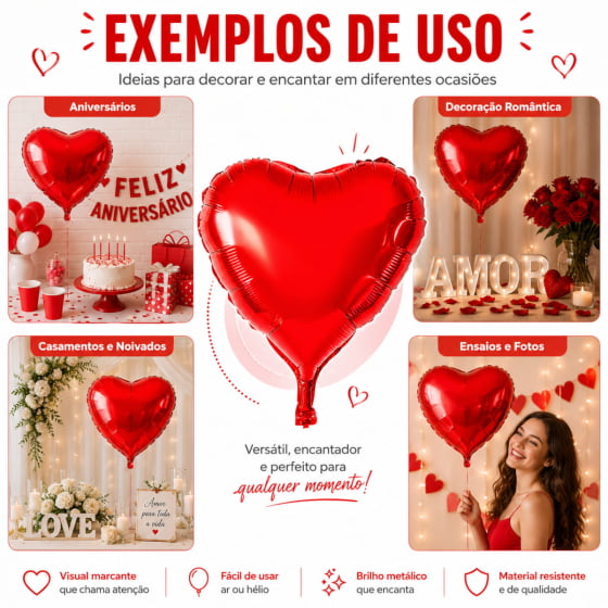 Balão Metalizado Coração Vermelho 18" polegadas