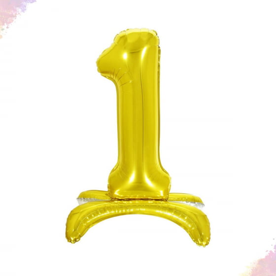 Balão Metalizado Médio Número Com Base Dourado