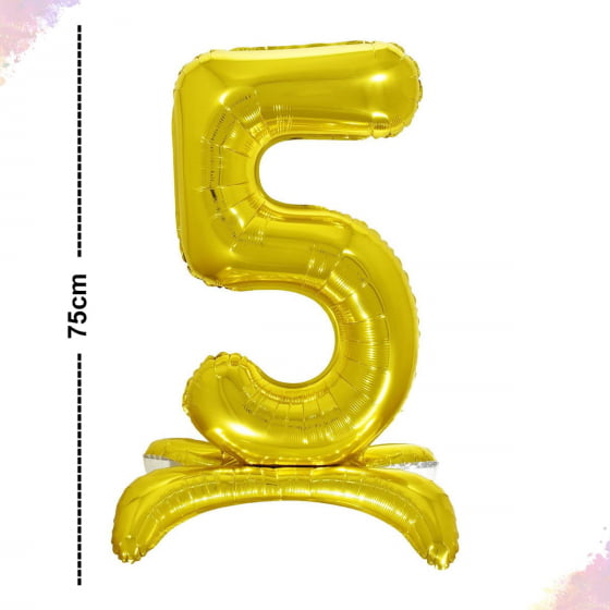 Balão Metalizado Médio Número Com Base Dourado
