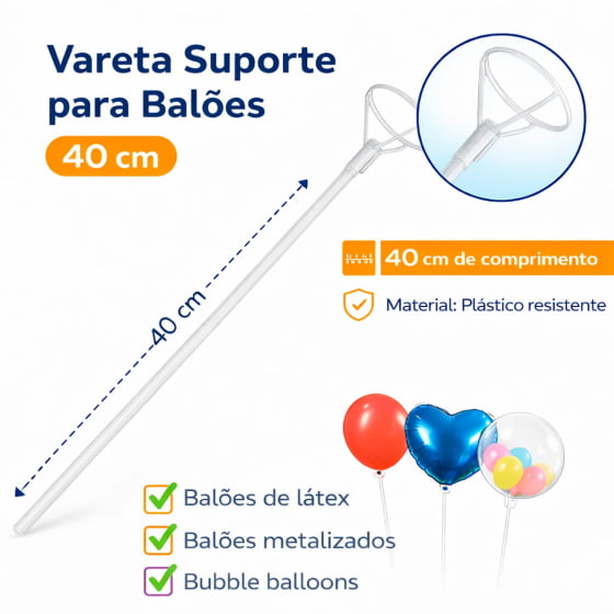 Vareta de Plástico para Balões 40 cm Transparente