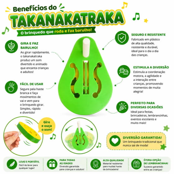 Reco Reco Takanakatraka Faz Barulho ao Girar Verde e Amarelo - Unidade