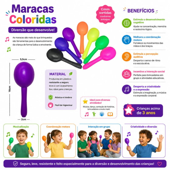 Kit Do Barulho Com 5 Maracas 12 Apitos Alegrar Sua Festa