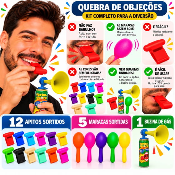 Kit Do Barulho Com Buzina Maracas Apitos Alegrar Sua Festa