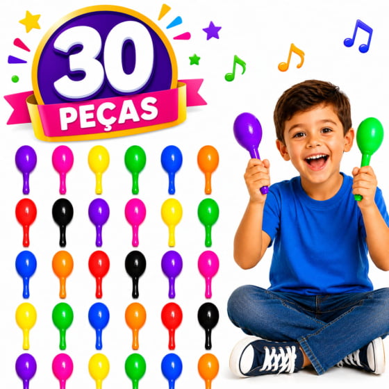 Maraca De Plástico Colorida Musicalização Coordenação Motora - 30 unidades Maraca De Plástico Colorida Musicalização Coordenação Motora - 30 unidades