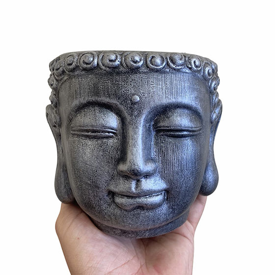 Cachepot Buda Plástico Metálico Prata