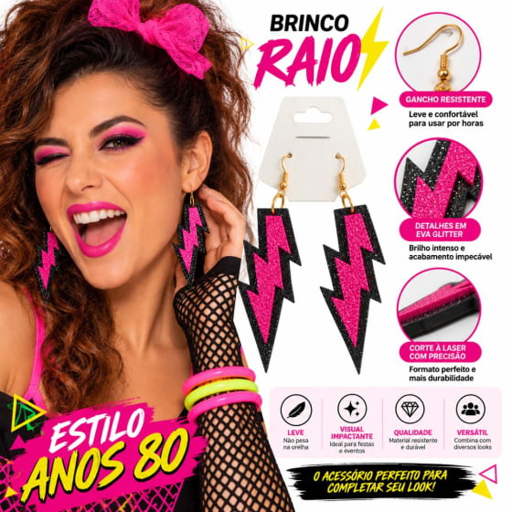Brinco EVA Raio Fantasia Anos 80 Trend