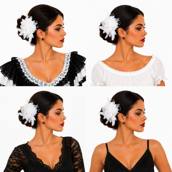 Broche Presilha Flores e Penas Espanhola Fantasia Cosplay